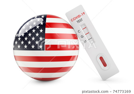 Diagnostic test for coronavirus in the United States. Antibody test COVID-19 with the USA flag, 3D rendering 74773169