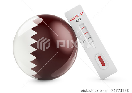 Diagnostic test for coronavirus in Qatar. Antibody test COVID-19 with Qatari flag, 3D rendering Diagnostic test for coronavirus in Qatar. Antibody test COVID-19 with Qatari flag, 3D rendering 74773188