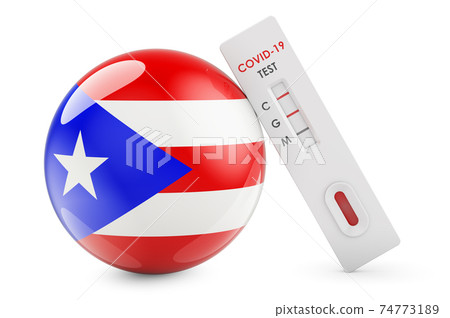 Diagnostic test for coronavirus in Puerto Rico. Antibody test COVID-19 with Puerto Rican flag, 3D rendering Diagnostic test for coronavirus in Puerto Rico. Antibody test COVID-19 with Puerto Rican flag, 3D rendering 74773189