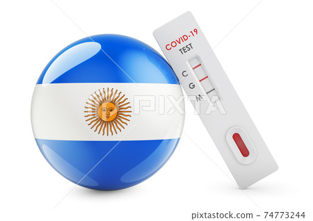 Diagnostic test for coronavirus in Argentina. Antibody test COVID-19 with Argentinean flag, 3D rendering Diagnostic test for coronavirus in Argentina. Antibody test COVID-19 with Argentinean flag, 3D rendering 74773244