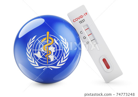 Antibody test COVID-19 with World Health Organization flag, 3D rendering 74773248