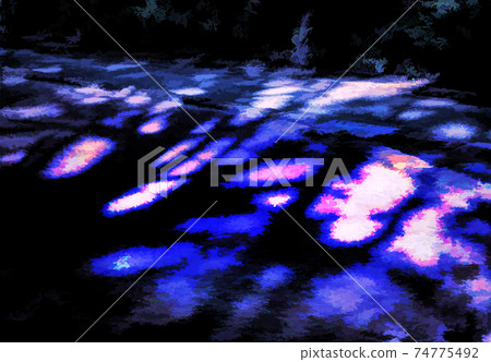 An abstract impression of shadows of a dense row of trees, in a park in Kagoshima city 74775492
