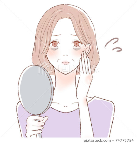 中年婦女由於血液循環不良而在她的眼睛下患有熊 74775784