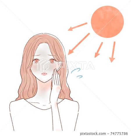 女性患有曬傷 74775786