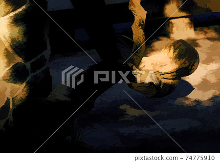 A thick knot in a climbing plant that grows against and over a gazebo. 74775910