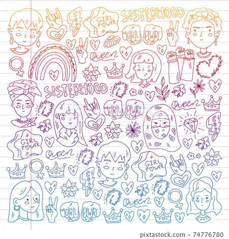 Woman international day 8 march. Girl Power. Feminism concept. Vector pattern. Sticker, patch graphic design. Woman international day 8 march. Girl Power. Feminism concept. Vector pattern. Sticker, patch graphic design. 74776780