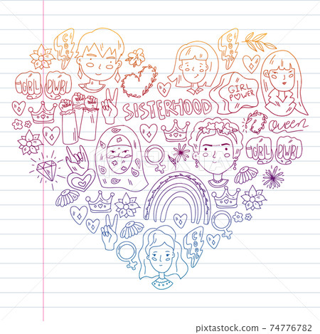 Woman international day 8 march. Girl Power. Feminism concept. Vector pattern. Sticker, patch graphic design. 74776782