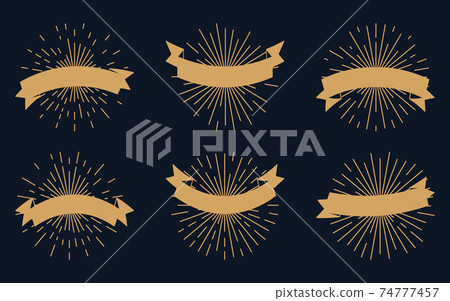 Retro silhouette gold ribbons sun rays vector set 74777457