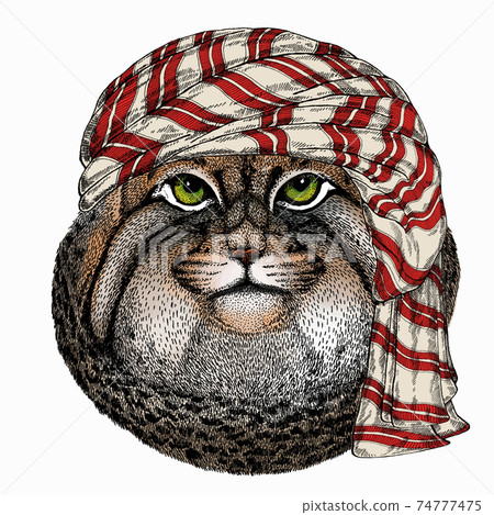 Wild animal wearing keffiyeh or kufiya. Animal head. Wild animal wearing keffiyeh or kufiya. Animal head. 74777475