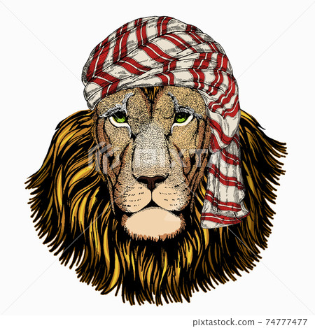 Wild animal wearing keffiyeh or kufiya. Animal head. 74777477