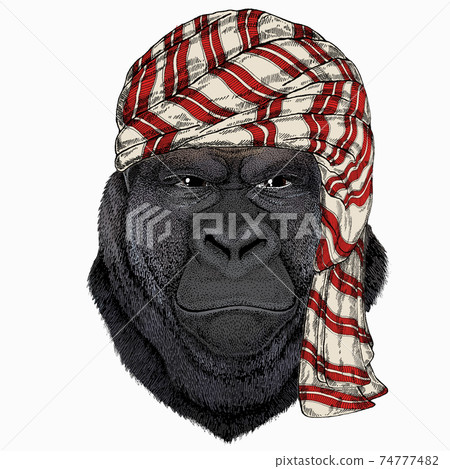 Wild animal wearing keffiyeh or kufiya. Animal head. 74777482