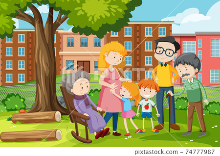 Member of family at the park outdoor scene 74777987