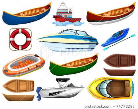 Set of different kind of boats and ship isolated on white background 74778285