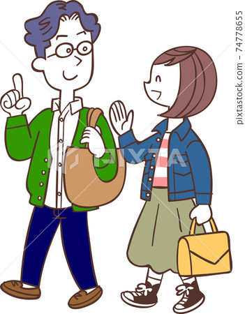 Couple walking while talking 74778655