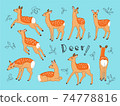 Various poses of summer sika deer 74778816