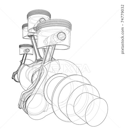 Engine crankshaft with pistons outline. Vector 74779032