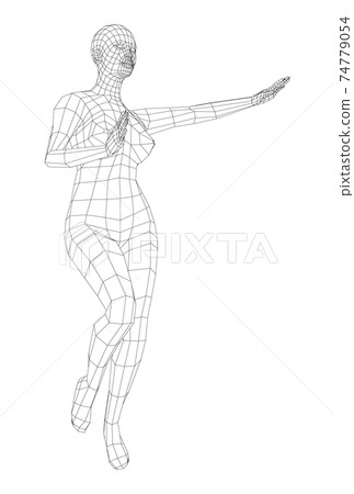 Wireframe ballerina in dance pose. Vector 74779054