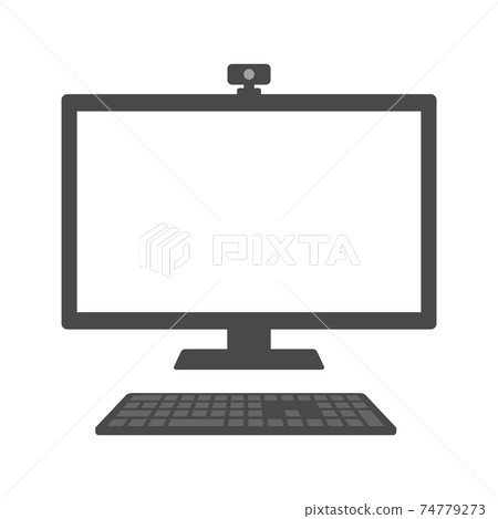 Illustration of a desktop computer with an external camera (gray body, white screen, inset) Illustration of a desktop computer with an external camera (gray body, white screen, inset) 74779273