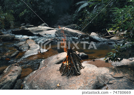 Outdoor at a waterfall in a tropical rainforest Outdoor at a waterfall in a tropical rainforest 74780669