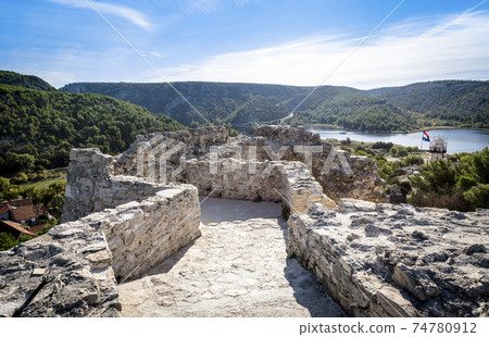 On top of the old fortress towering over the town of Skradin, Croatia On top of the old fortress towering over the town of Skradin, Croatia 74780912