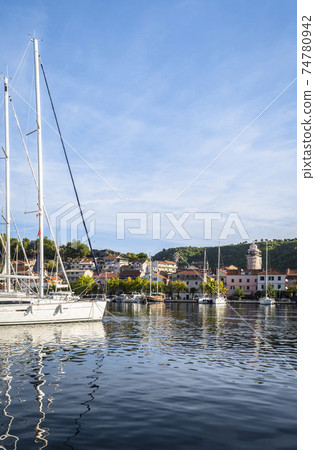 Bay with yachts and boats near the town of Skradin, Croatia Bay with yachts and boats near the town of Skradin, Croatia 74780942