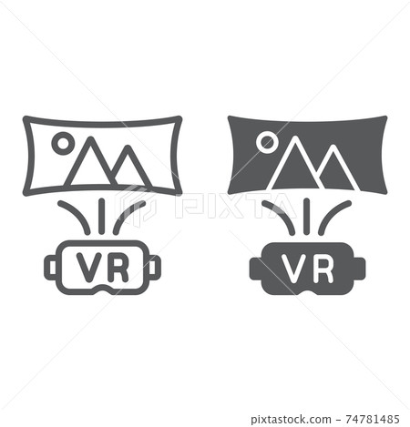 Virtual reality line and glyph icon, technology and vr, vr glasses sign, vector graphics, a linear pattern on a white background, eps 10. Virtual reality line and glyph icon, technology and vr, vr glasses sign, vector graphics, a linear pattern on a white background, eps 10. 74781485