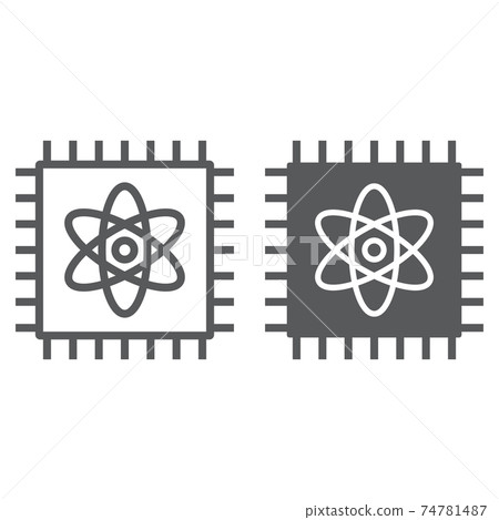 Quantum computing line and glyph icon, technology and processor, chip with atom sign, vector graphics, a linear pattern on a white background, eps 10. Quantum computing line and glyph icon, technology and processor, chip with atom sign, vector graphics, a linear pattern on a white background, eps 10. 74781487