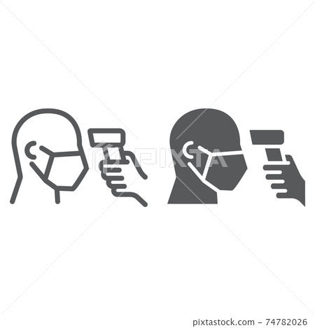 Checking body temperature line and glyph icon, coronavirus and covid 19, temperature scaning sign, vector graphics, a linear pattern on a white background, eps 10. Checking body temperature line and glyph icon, coronavirus and covid 19, temperature scaning sign, vector graphics, a linear pattern on a white background, eps 10. 74782026