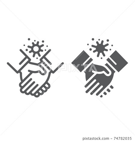 Contagion handshake line and glyph icon, virus and protection, covid 19 sign, vector graphics, a linear pattern on a white background, eps 10. Contagion handshake line and glyph icon, virus and protection, covid 19 sign, vector graphics, a linear pattern on a white background, eps 10. 74782035