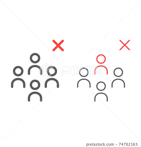 Avoid crowd color line icons, coronavirus and microorganism, quarantine sign, vector graphics, a linear pattern on a white background, eps 10. Avoid crowd color line icons, coronavirus and microorganism, quarantine sign, vector graphics, a linear pattern on a white background, eps 10. 74782163