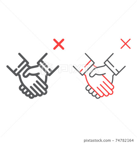 Don t handshake color line icons, coronavirus and microorganism, contagion handshake sign, vector graphics, a linear pattern on a white background, eps 10. Don t handshake color line icons, coronavirus and microorganism, contagion handshake sign, vector graphics, a linear pattern on a white background, eps 10. 74782164