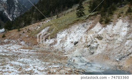 Yumata Onsen, a nationally designated natural monument in the Takase Valley of the Northern Alps, Nagano Prefecture (aerial view) Yumata Onsen, a nationally designated natural monument in the Takase Valley of the Northern Alps, Nagano Prefecture (aerial view) 74783360