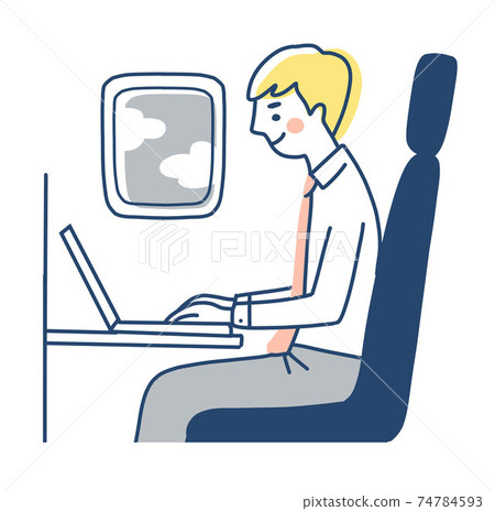 一個人乘飛機旅行時做遠程工作 一個人乘飛機旅行時做遠程工作 74784593