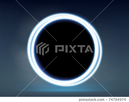 Neon round blue glowing frame on a dark... - Stock Illustration ...