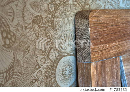 Solid wood bed in modern scandinavian style close-up 74785583