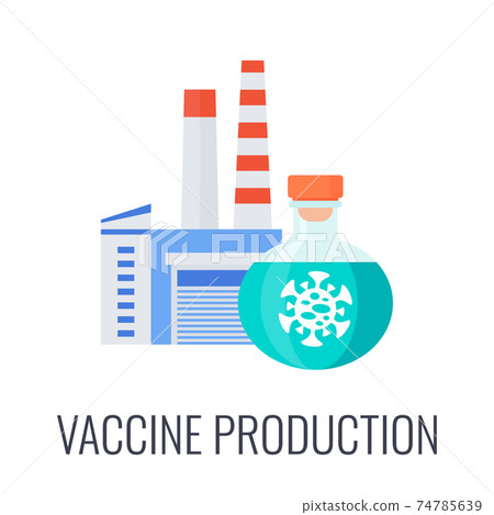 Vaccine production icon. Plants and laboratories icon. 74785639