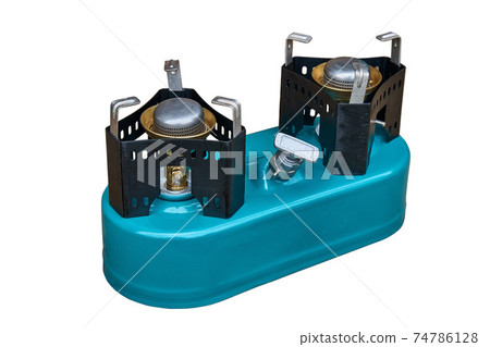 Small portable primus with two burners on white background Small portable primus with two burners on white background 74786128