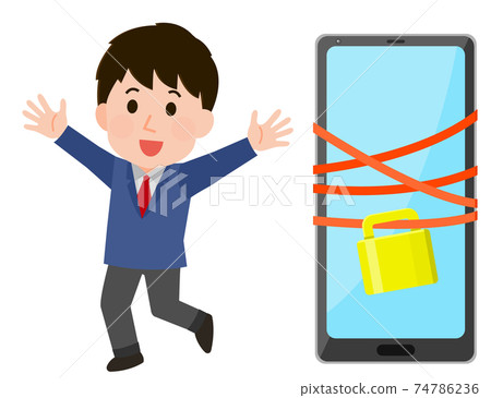一名男學生做數字排毒的插圖 一名男學生做數字排毒的插圖 74786236
