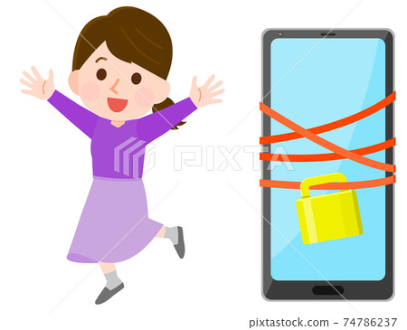 一個女人在做數字排毒的插圖 一個女人在做數字排毒的插圖 74786237