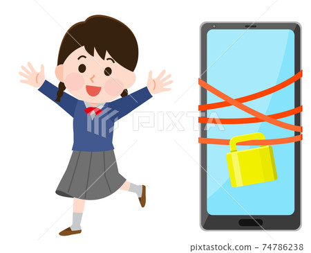 一個女學生做數字排毒的插圖 一個女學生做數字排毒的插圖 74786238