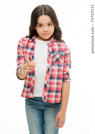 Hey you. Kid girl long curly hair strictly pointing forward Hey you. Kid girl long curly hair strictly pointing forward 74787531