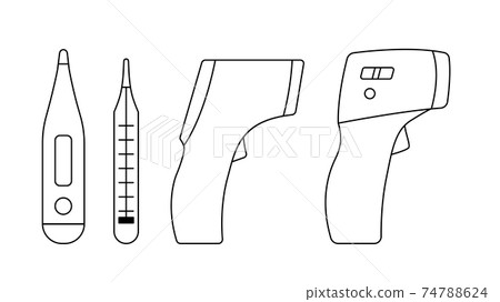 Collection Set of Medical Thermometer Simple Icon. Vector Illustration 74788624