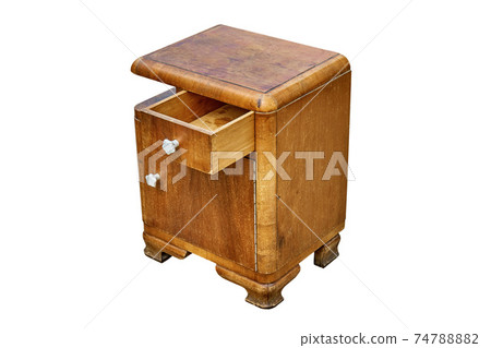 Old bedside table in mid-century style isolated on white background. Bedroom furniture 74788882