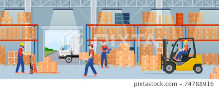 Warehouse interior with cardboard boxes 74788916