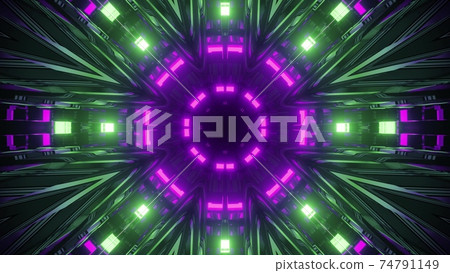 3D illustration of futuristic tunnel with bright lights 3D illustration of futuristic tunnel with bright lights 74791149