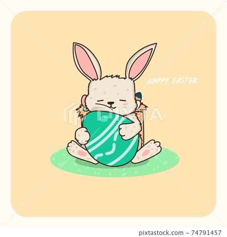 Hand drawn cute bunny huging the big easter egg. - Stock Illustration ...