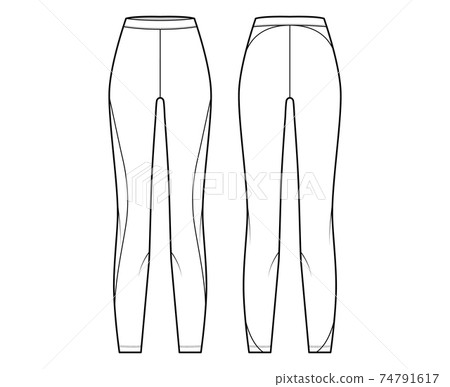 Yoga pants Leggings pants technical fashion illustration with normal waist, high rise, full length. Flat sport, casual 74791617