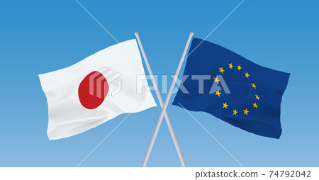 EU and Japanese flags EU and Japanese flags 74792042