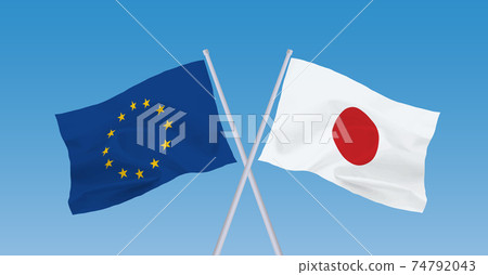 EU and Japanese flags EU and Japanese flags 74792043