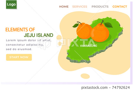 Elements of Jeju island landing page template with mandarine orange Hanrabong. Traveling to asia Elements of Jeju island landing page template with mandarine orange Hanrabong. Traveling to asia 74792624